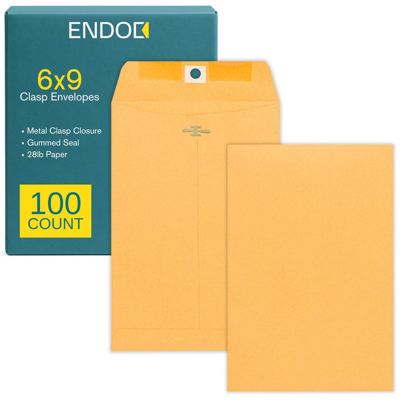 EnDoc أظرف قفل 6x9 - عبوة 100 أظرف كرافت بنية مع إغلاق قفل وختم لاصق - ورق ثقيل 28 رطل لأظرف مانيلّا للبريد للاستخدام المنزلي، المكتب، الأعمال، القانونية أو المدرسة - Image 1